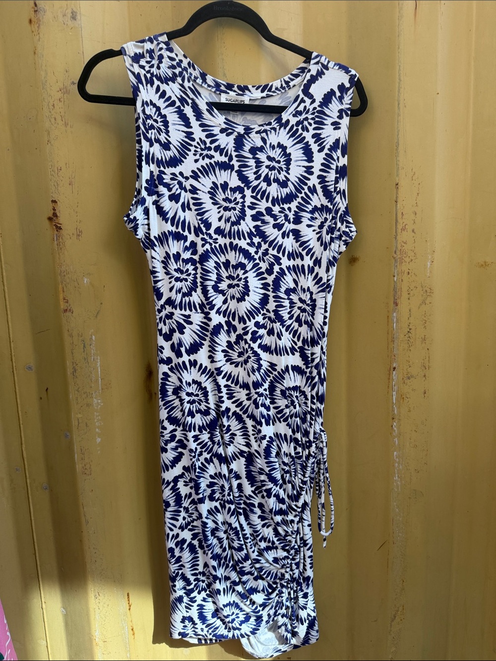 Navy & White Floral Twist-Detail Sleeveless Dress